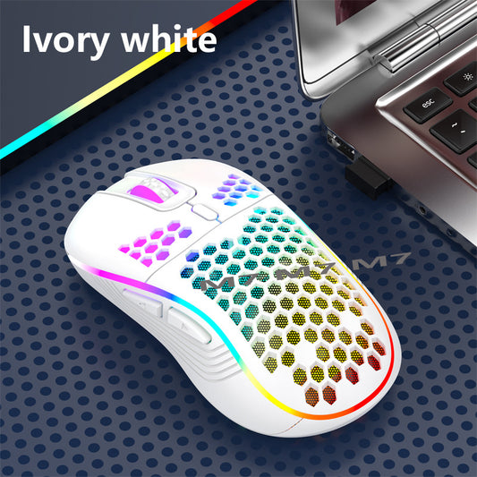 Wireless gaming mouse by eprolo, 2.4G lightweight cave mouse with luminous 7-color breathing light and ergonomic design.