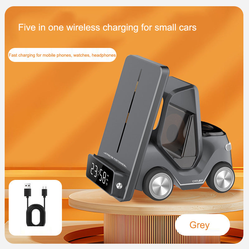 Wireless charging stand for iPhone, iWatch, and AirPods by eprolo, with alarm clock display and fast charging stations.