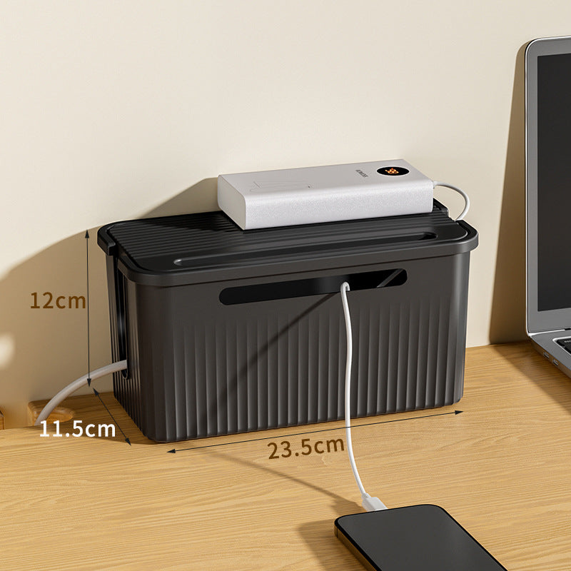 Desktop Plug Socket & Cable Organizer – Black/White Storage Box for Charging/Data Cables - American Smart