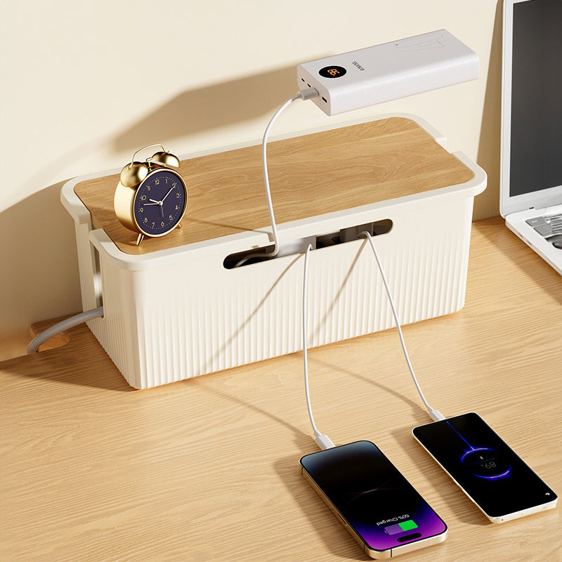 Desktop Plug Socket & Cable Organizer – Black/White Storage Box for Charging/Data Cables - American Smart