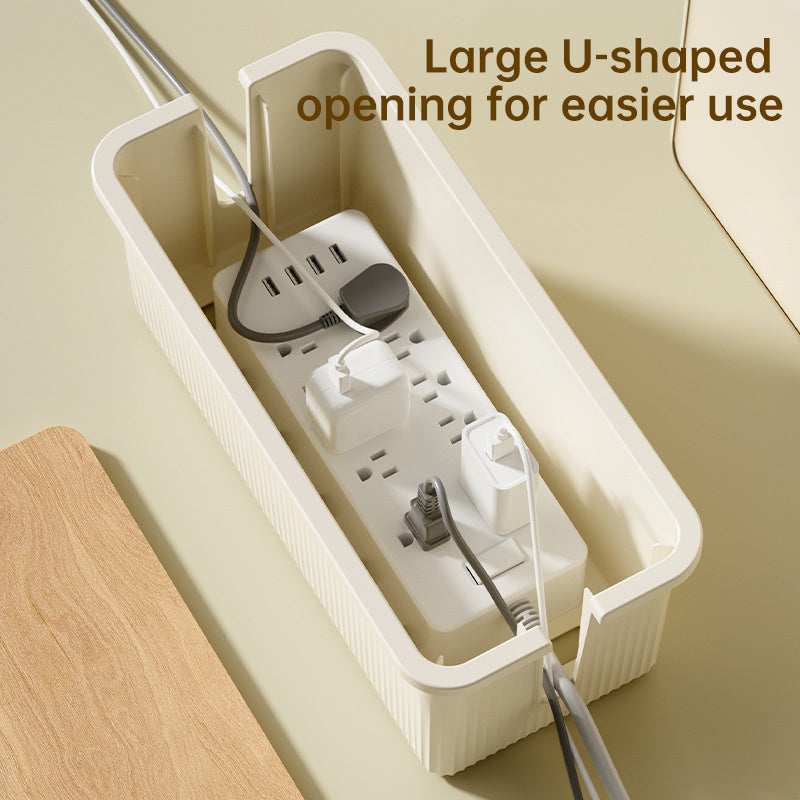 Desktop Plug Socket & Cable Organizer – Black/White Storage Box for Charging/Data Cables - American Smart