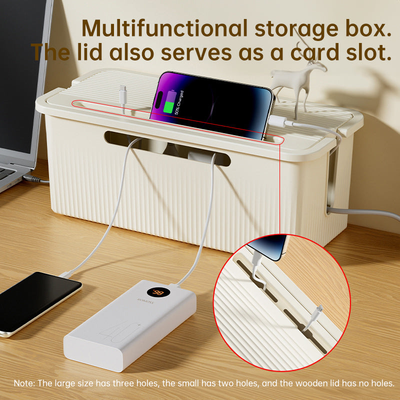 Desktop Plug Socket & Cable Organizer – Black/White Storage Box for Charging/Data Cables - American Smart