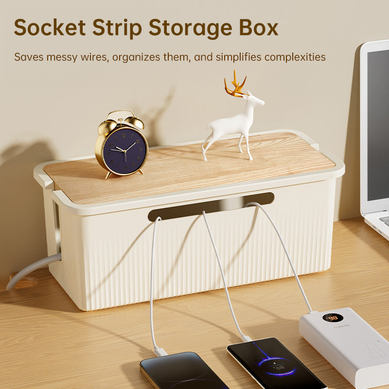 Desktop Plug Socket & Cable Organizer – Black/White Storage Box for Charging/Data Cables - American Smart