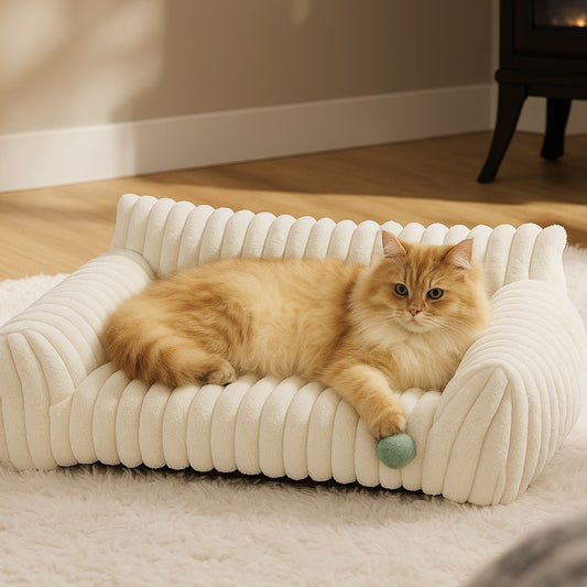Eprolo pet sofa with removable washable cover, all-season dog bed with plush rabbit fur for comfort and warmth.