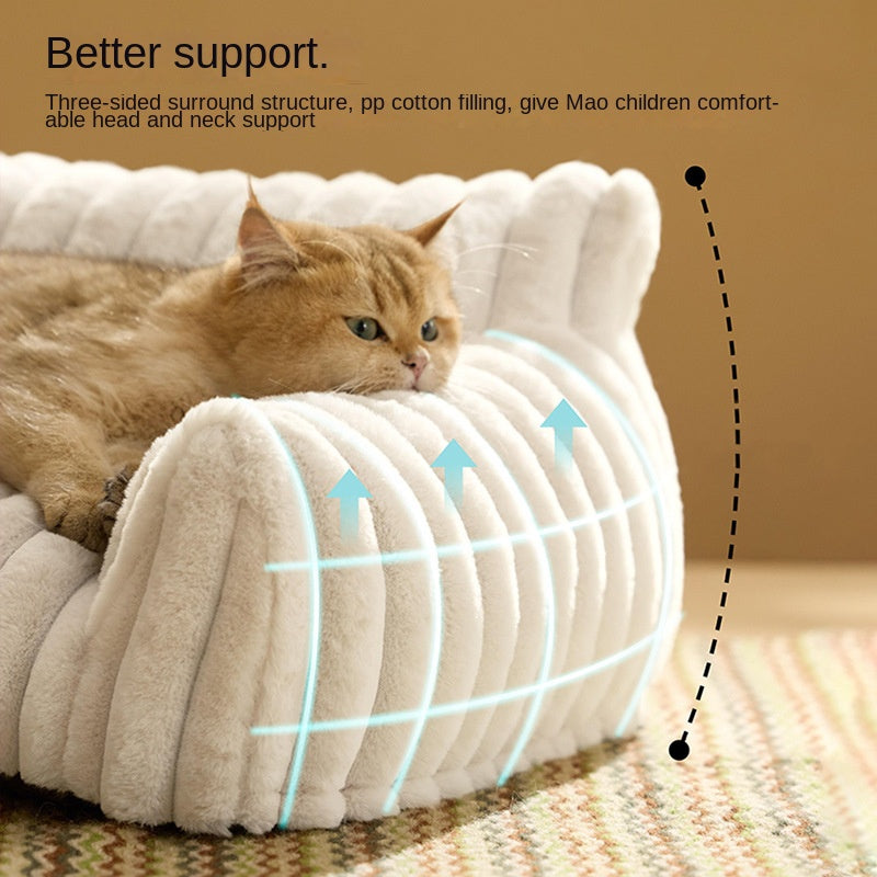 Eprolo pet sofa with removable washable cover, plush rabbit fur pet mattress and dog bed for all-season comfort.