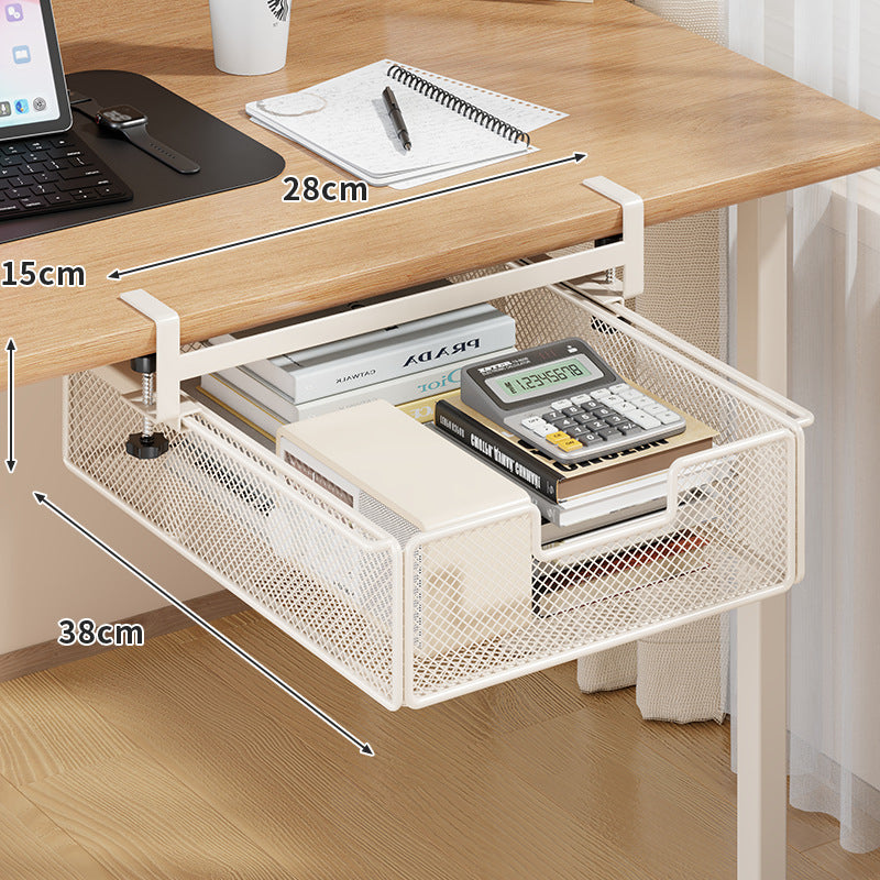 Desktop Drawer Organizer, Under-Desk Hanging Storage Box, Iron Mesh Office Supply, Long Rectangle Design, Chinese Style - American Smart