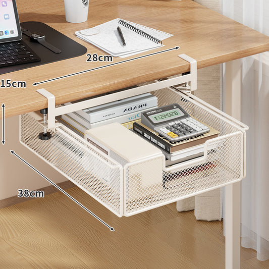 Desktop Drawer Organizer, Under-Desk Hanging Storage Box, Iron Mesh Office Supply, Long Rectangle Design, Chinese Style - American Smart