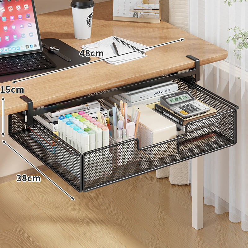 Desktop Drawer Organizer, Under-Desk Hanging Storage Box, Iron Mesh Office Supply, Long Rectangle Design, Chinese Style - American Smart