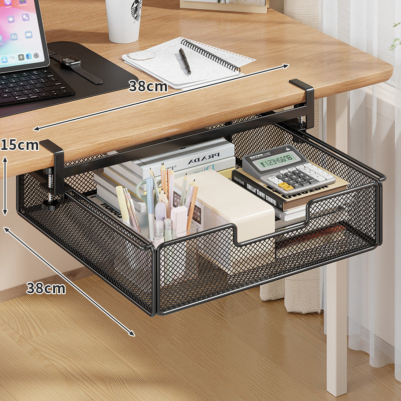Desktop Drawer Organizer, Under-Desk Hanging Storage Box, Iron Mesh Office Supply, Long Rectangle Design, Chinese Style - American Smart