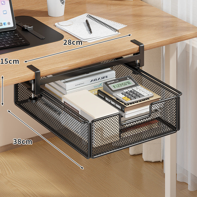 Desktop Drawer Organizer, Under-Desk Hanging Storage Box, Iron Mesh Office Supply, Long Rectangle Design, Chinese Style - American Smart