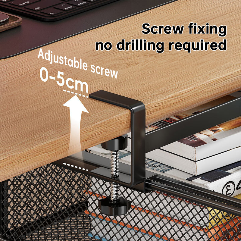 Desktop Drawer Organizer, Under-Desk Hanging Storage Box, Iron Mesh Office Supply, Long Rectangle Design, Chinese Style - American Smart