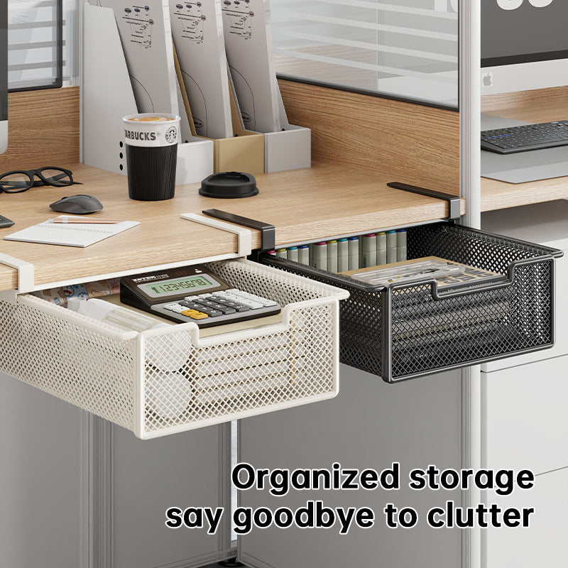 Desktop Drawer Organizer, Under-Desk Hanging Storage Box, Iron Mesh Office Supply, Long Rectangle Design, Chinese Style - American Smart