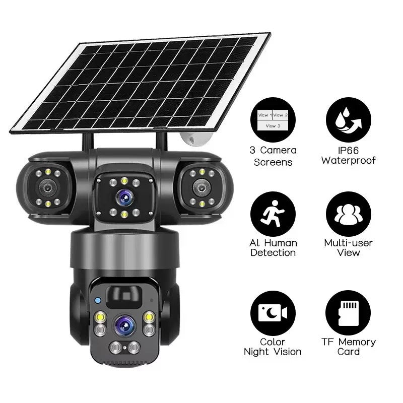 eprolo V380 360-degree panoramic wireless solar-powered security camera with three lenses and WiFi/4G connectivity