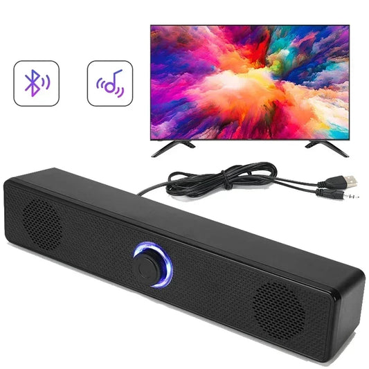 Eprolo wired and wireless Bluetooth soundbar for TV, PC, and gaming, with USB power and surround audio system for home theater.