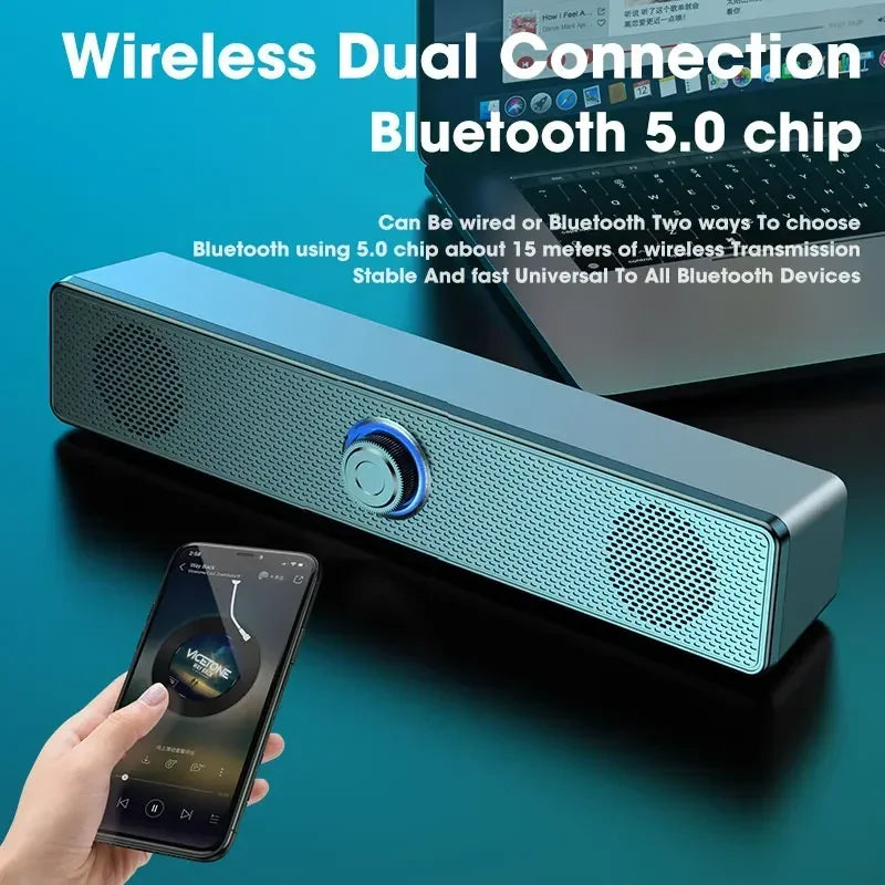 eprolo PC soundbar with wired and wireless Bluetooth, USB powered, designed for TV, PC, laptop, gaming, and home theater audio.