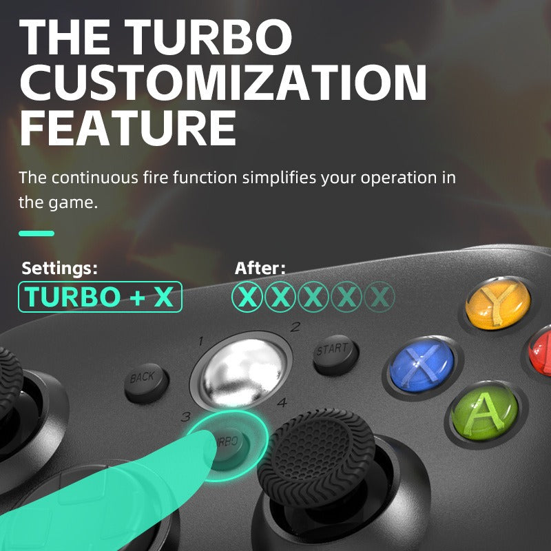 eprolo Xbox 360 wireless controller with Turbo function and vibration, compatible with PC, shown in a close-up image.
