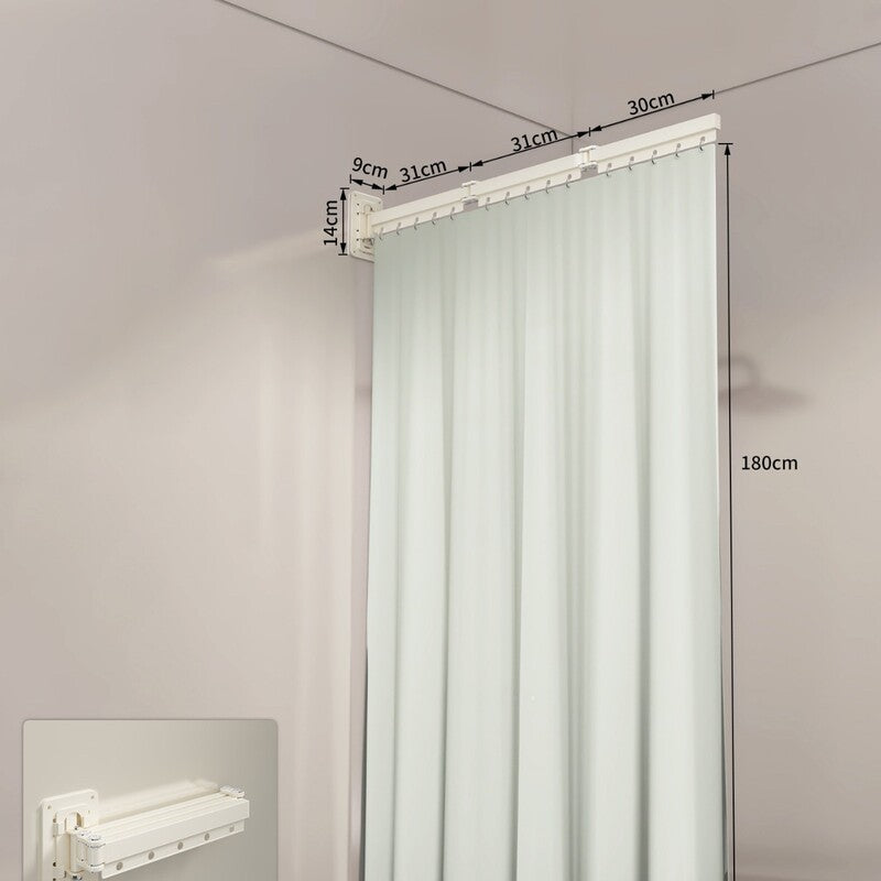 Foldable eprolo shower curtain set made of waterproof polyester, retractable divider for wet and dry zone separation in bathroom