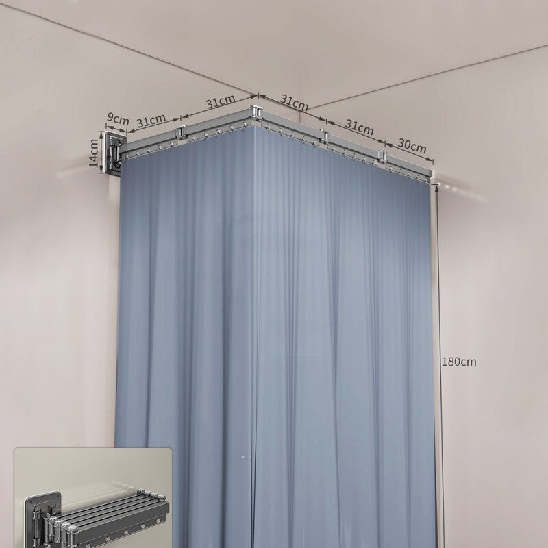 Foldable eprolo shower curtain set with waterproof polyester material, retractable design for wet and dry zone separation.