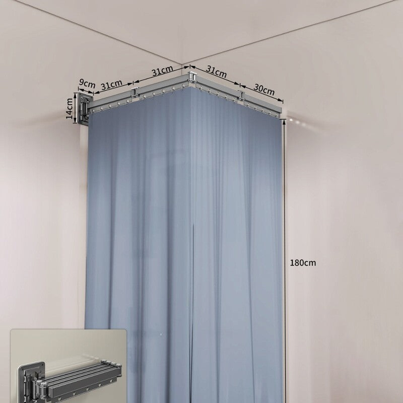 Foldable waterproof polyester shower curtain set by eprolo with retractable design for wet and dry zone separation in bathroom.