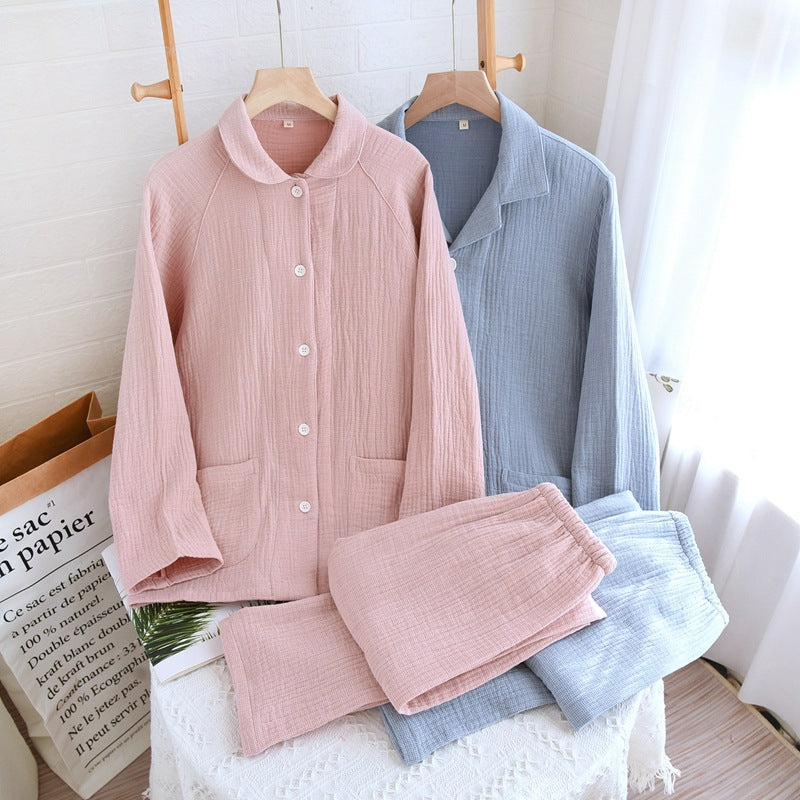 Eprolo women's pure cotton gauze sleepwear set in four layers, suitable for couples in spring, autumn, and winter, casual plus size.