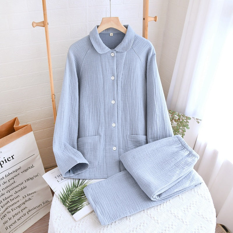 Eprolo women's cotton sleepwear set with four-layer gauze, plus size men's casual pajamas, suitable for spring, autumn, winter.
