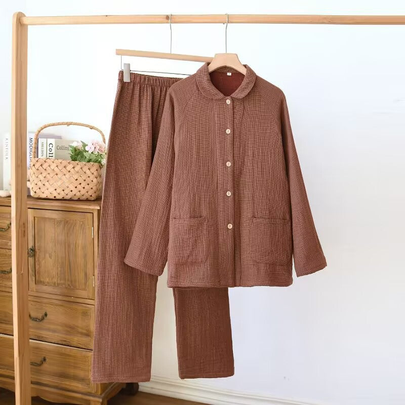 Eprolo women's pure cotton gauze sleepwear set with four layers, plus size men's casual outfit, ideal for spring, autumn, winter.