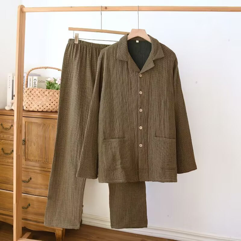 Eprolo women's pure cotton gauze sleepwear set, cozy and breathable for spring, autumn, winter; men's casual plus size outfit.