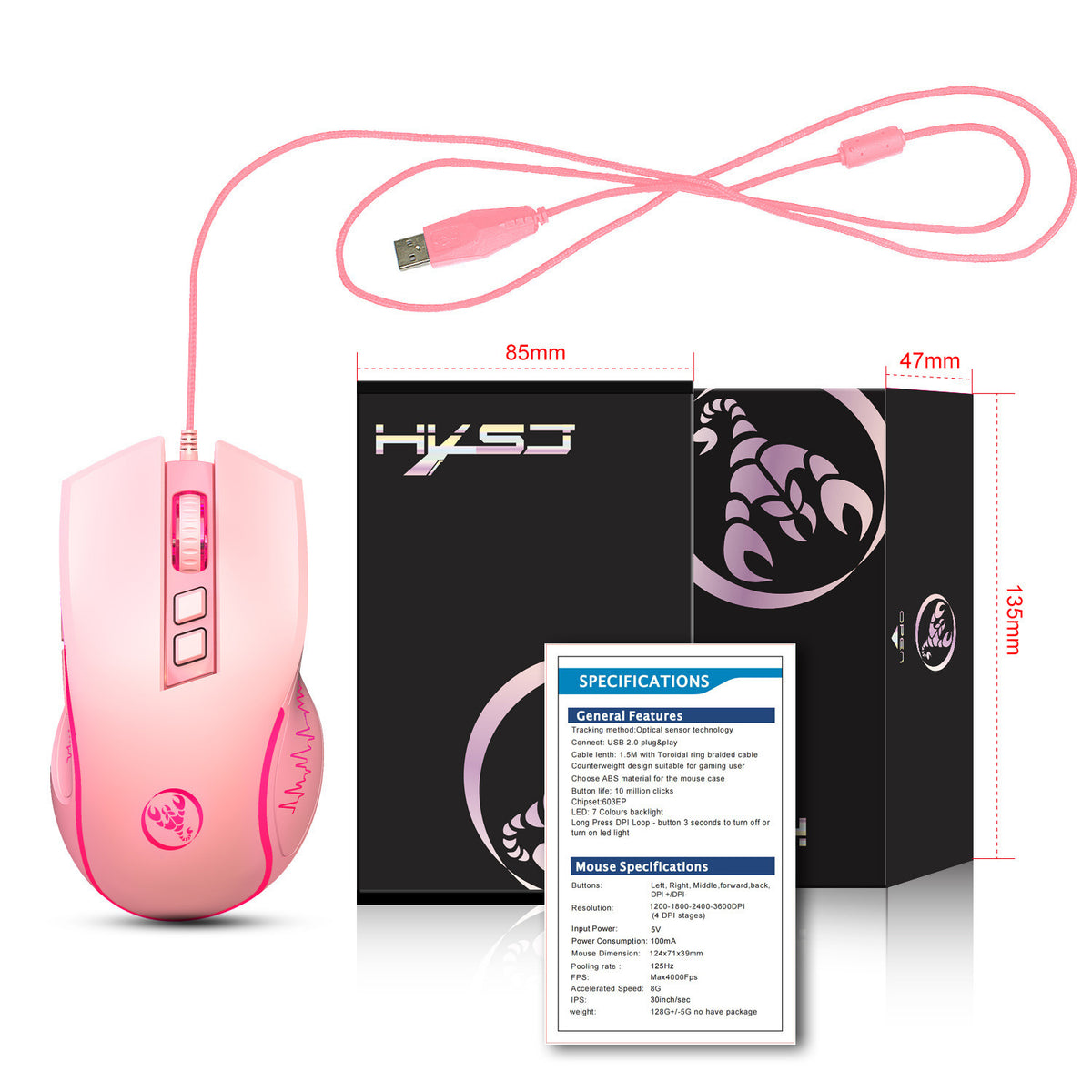 Eprolo X100 wired gaming mouse with colorful glow, ergonomic design, and 3600 DPI adjustable sensor for e-sports and office use