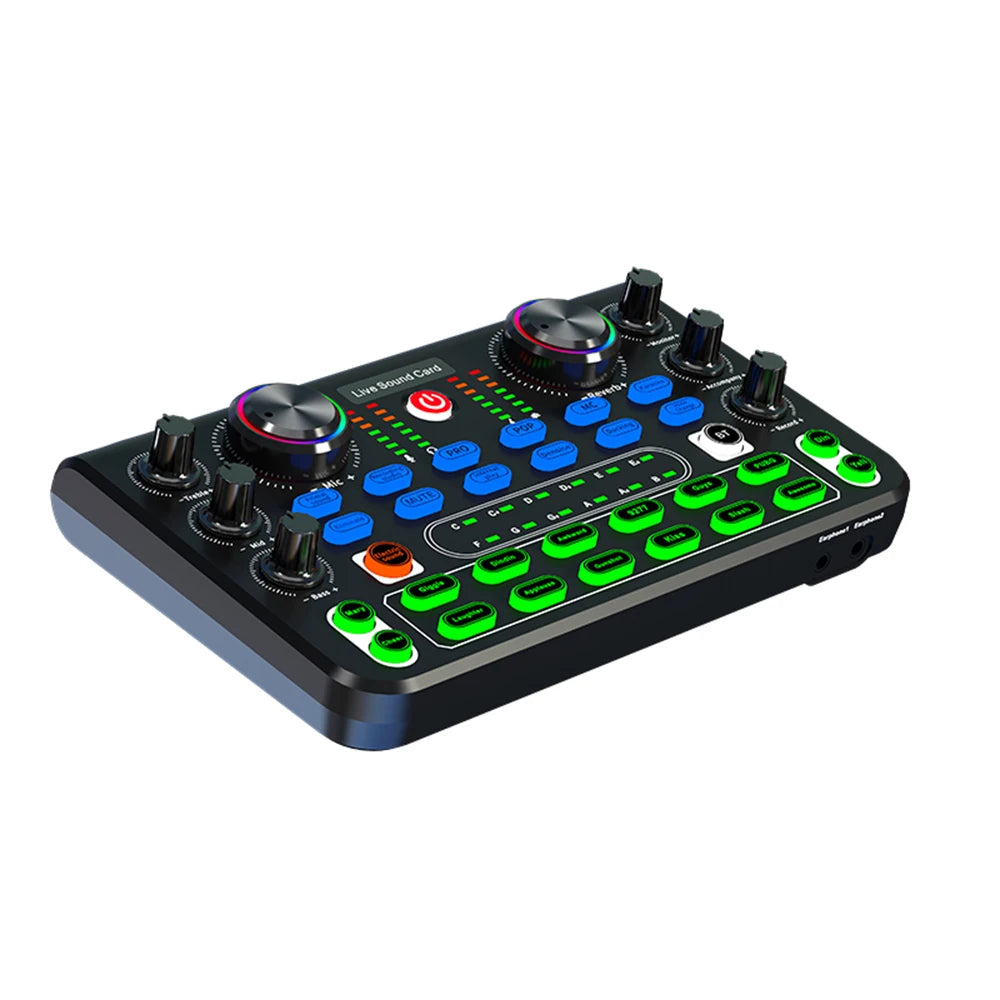 Eprolo HD X60 sound card and professional audio mixer for karaoke, broadcast, and live singing with multiple control knobs.