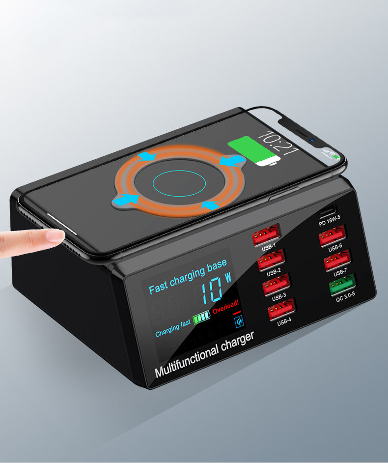 eprolo multi-function 100W USB fast charger with wireless charging pad and multiple ports for smartphones and devices