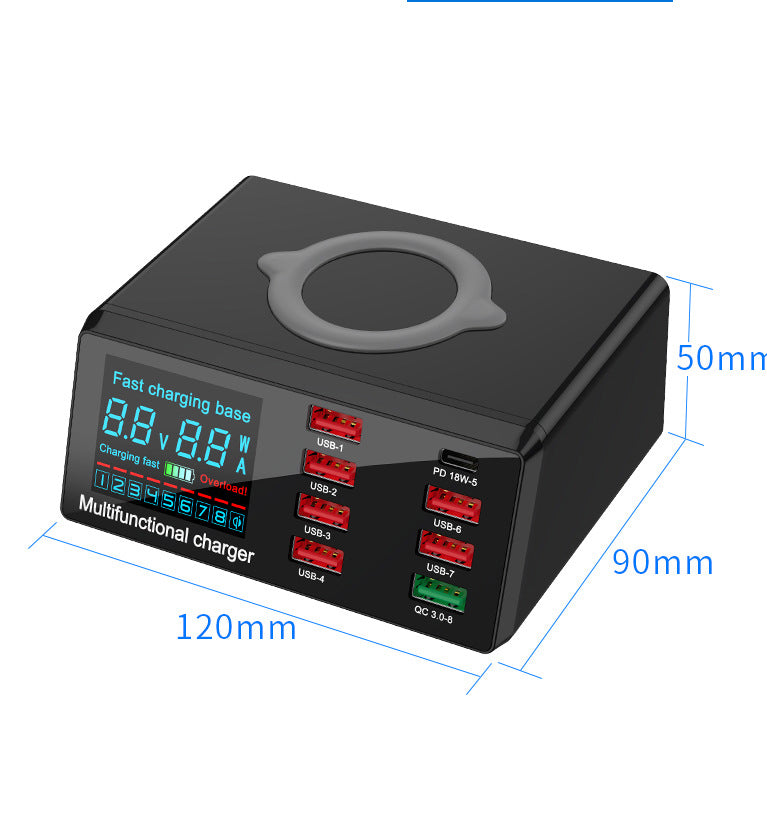 eprolo 100W USB multi-port charger with fast charging, wireless charging pad, and multiple ports for mobile phones and devices