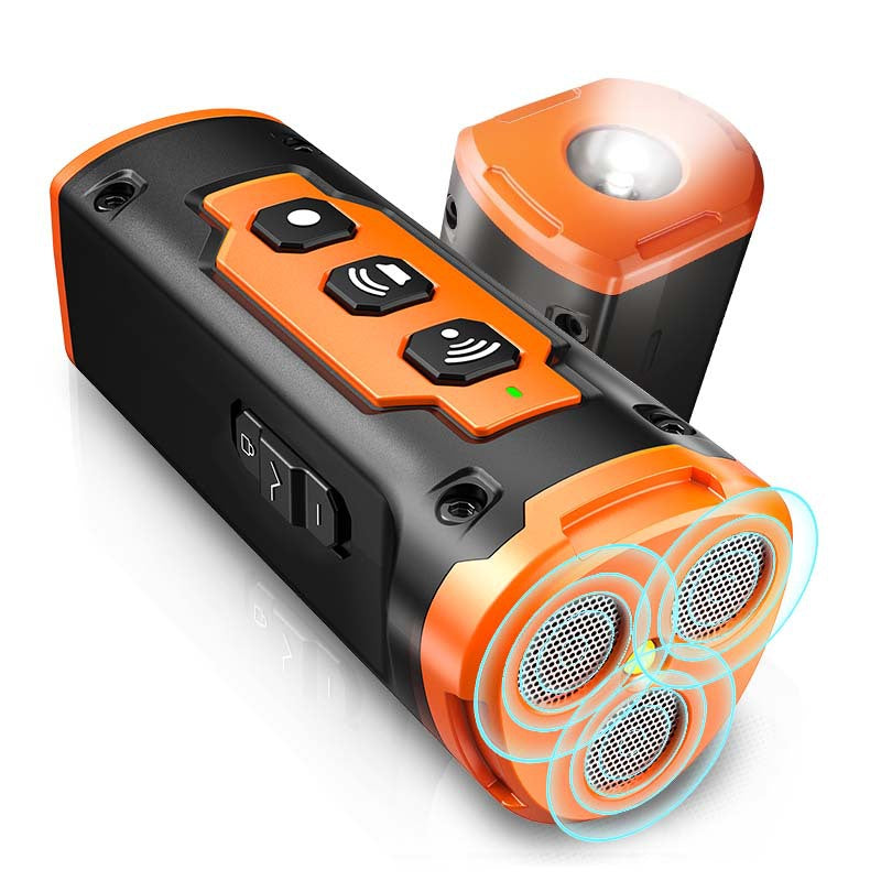 eprolo ultrasonic three-head sound dog repellent with flashlight, anti-barking device and portable design for pet training.