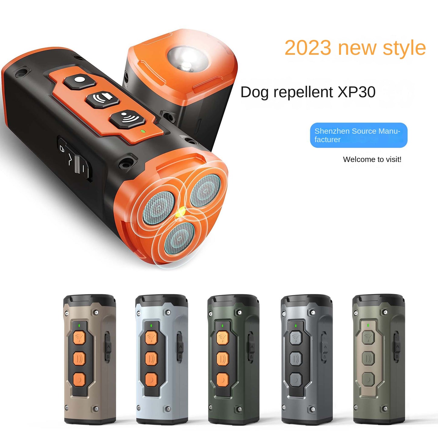 eprolo ultrasonic three-head sound dog repellent with flashlight, anti-barking device, compact and handheld for outdoor use