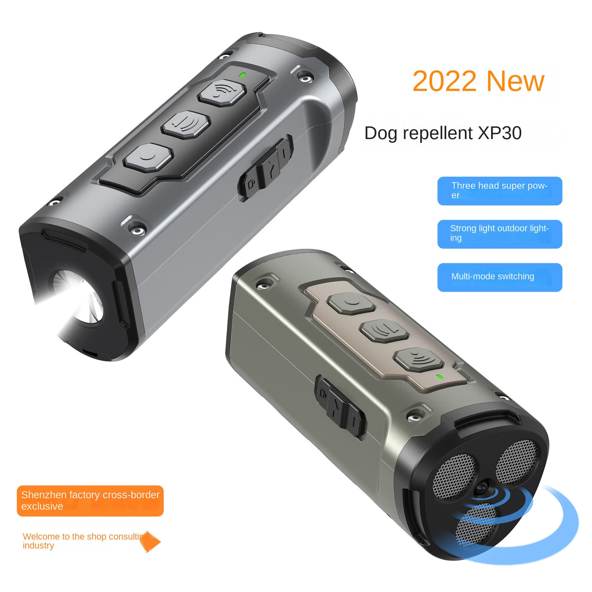 eprolo ultrasonic three-head sound dog repellent with flashlight, anti-barking device, compact and portable for outdoor use