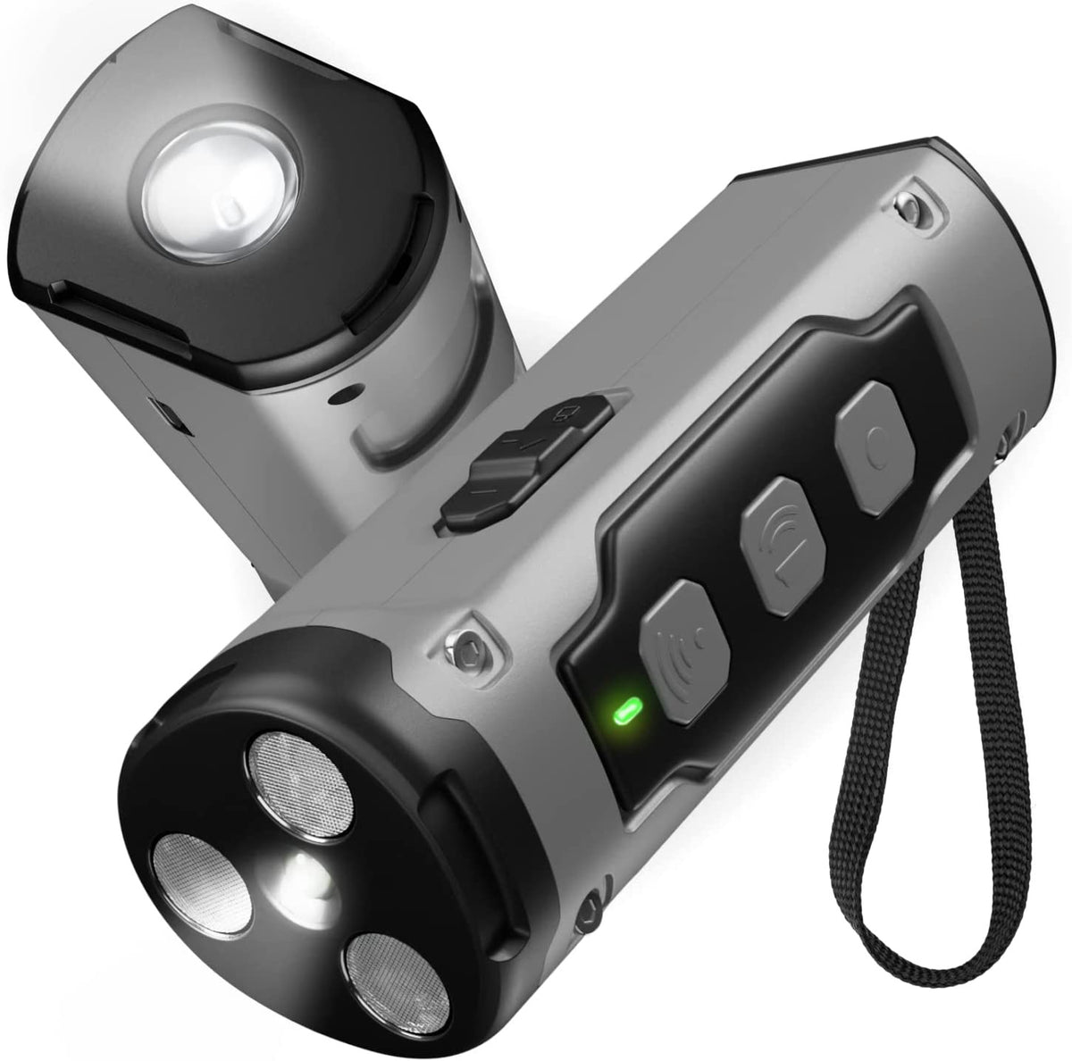 eprolo ultrasonic three-head sound dog repellent with flashlight, anti-barking device, showing the device with LED light and control buttons