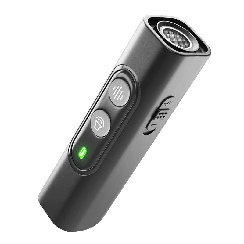 Eprolo ultrasonic three-head sound dog repellent with flashlight and anti-barking device showing handheld device with buttons and LED lights.