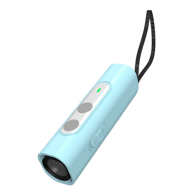 Eprolo ultrasonic three-head sound dog repellent with flashlight, anti-barking device in black and silver with LED light