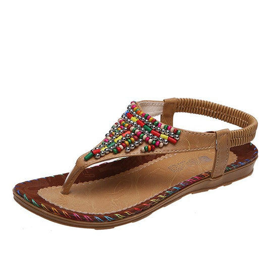 Eprolo women's flat fairy style sandals with comfortable toe straps and rhinestone accents, perfect for casual summer wear.