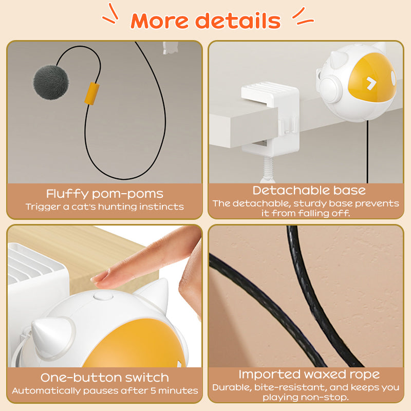 Automatic Interactive Cat Toy Ball with Self-Rotating & Jumping Motion, Electric Pet Teaser for Cats, Anti-Hairball Fun Play - American Smart