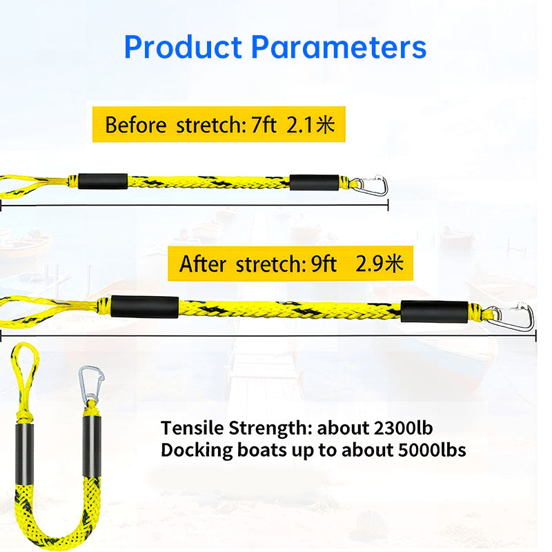 Heavy-duty eprolo bungee dock lines for jet skis and kayaks, stretch mooring ropes for PWC, pontoon, Sea-Doo, and WaveRunner.