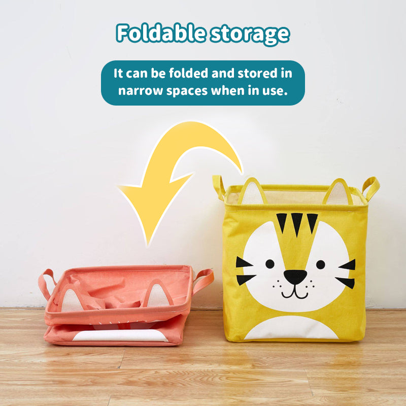 Foldable fabric cartoon kids' toy storage bin by eprolo, used as a clothing organizer or laundry hamper in a living room.