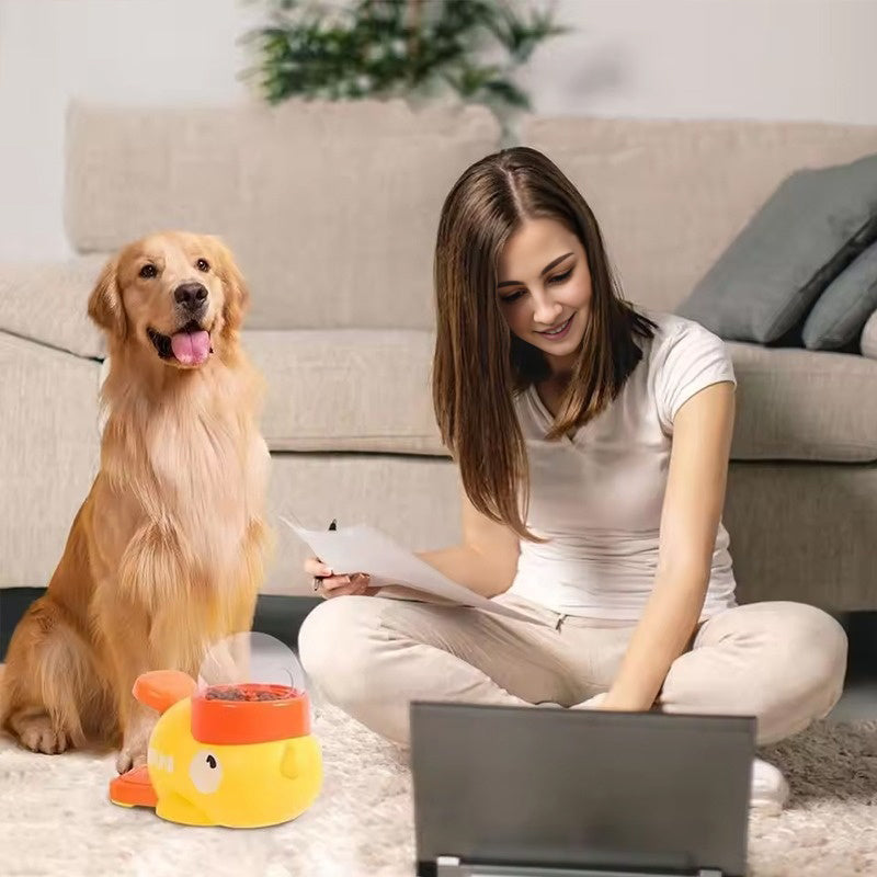 Eprolo intelligent cartoon dog automatic feeder with large capacity, anti-slip base, doubles as a toy and feeding utensil.