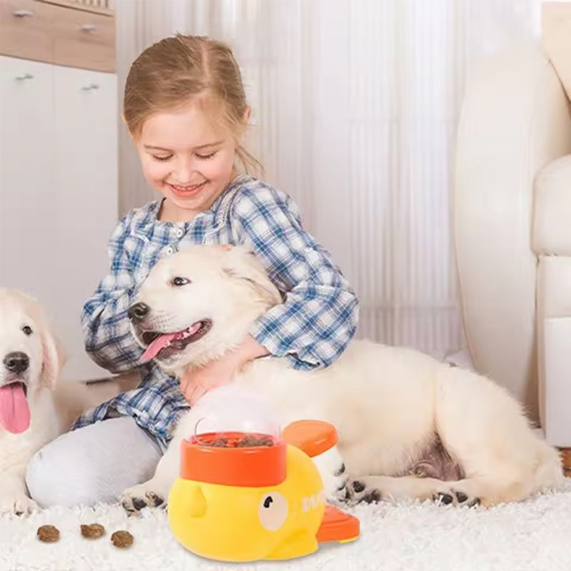 Eprolo intelligent cartoon dog automatic feeder with large capacity, anti-slip base, doubles as a toy and feeding utensil for pets.