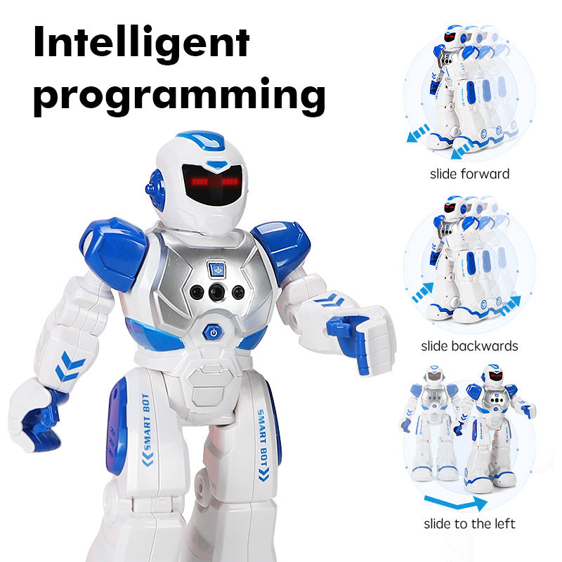 Eprolo mechanical war police robot toy with infrared induction, singing functions, remote control, and educational features for children.