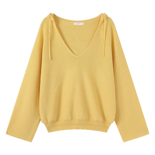 Chiffon Hooded Deep V-Neck Outerwear Long Sleeve Knit Sweater for Women - American Smart