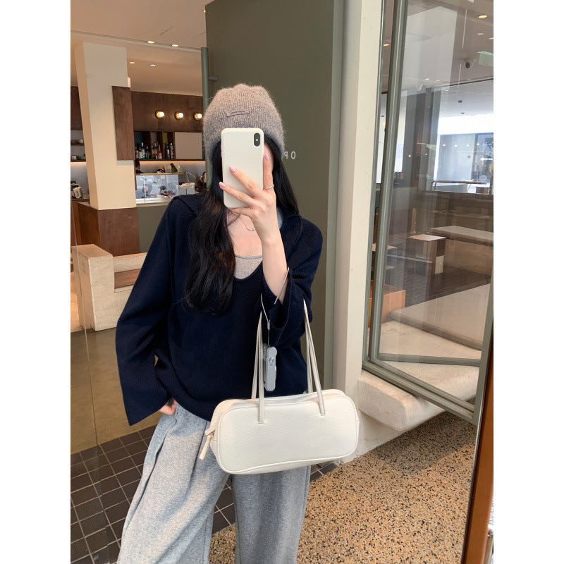 Chiffon Hooded Deep V-Neck Outerwear Long Sleeve Knit Sweater for Women - American Smart