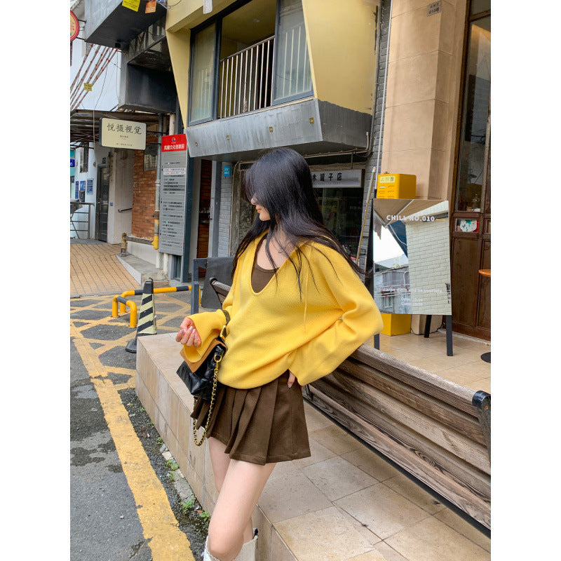 Chiffon Hooded Deep V-Neck Outerwear Long Sleeve Knit Sweater for Women - American Smart