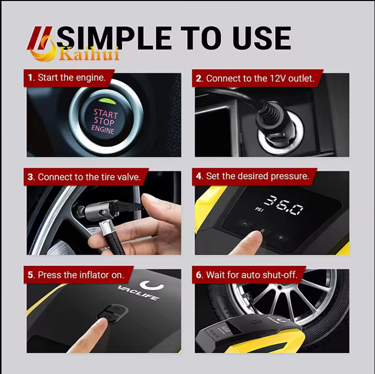 eprolo portable tire inflator air compressor pump with LED light, suitable for car and bike tires up to 150 PSI, 12V DC