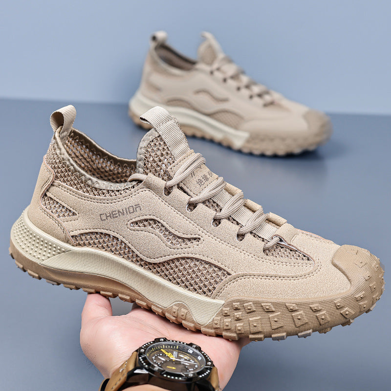 Eprolo men's work safety shoes with breathable mesh, slip-resistant soles, durable hiking design, casual style for safety and comfort.