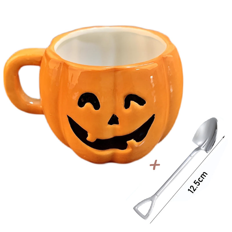 Ceramic Halloween pumpkin mug by ClaudiaG Home featuring an orange pumpkin design with a handle, perfect for festive beverages.